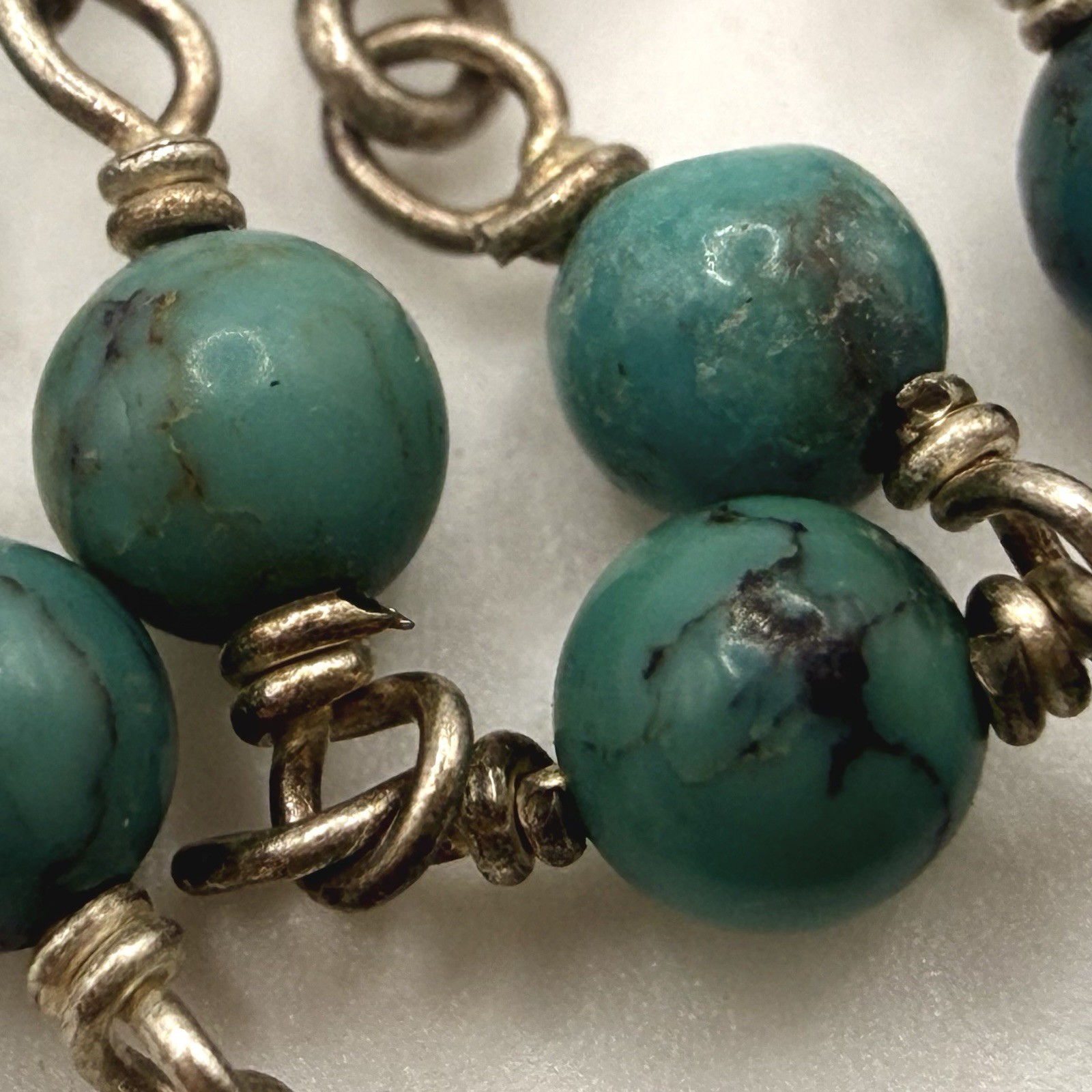 Vintage Sterling Turquoise Quartz Crystal Long Necklace 44” Artisan