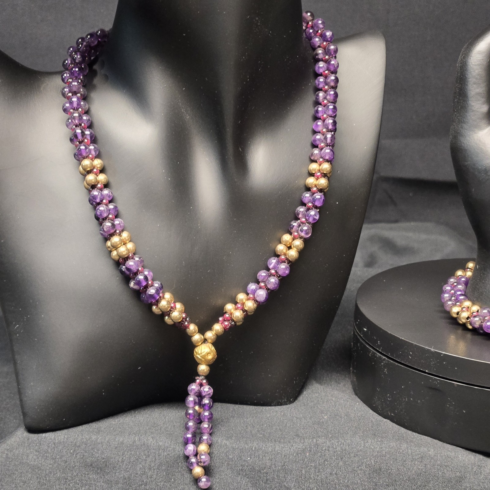 Vintage Purple Gold Bead Necklace Bracelet Set Multi-Strand Jewelry Lot