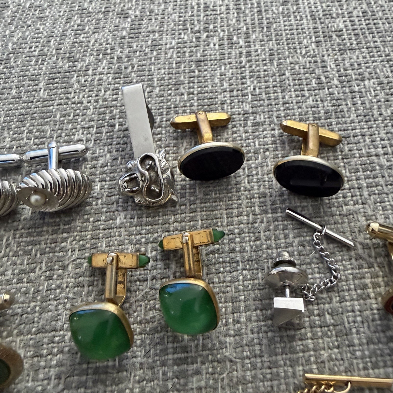 Vintage Men’s Cufflinks & Tie Tacks Lot – Damascene Swank Hickok Unmarked