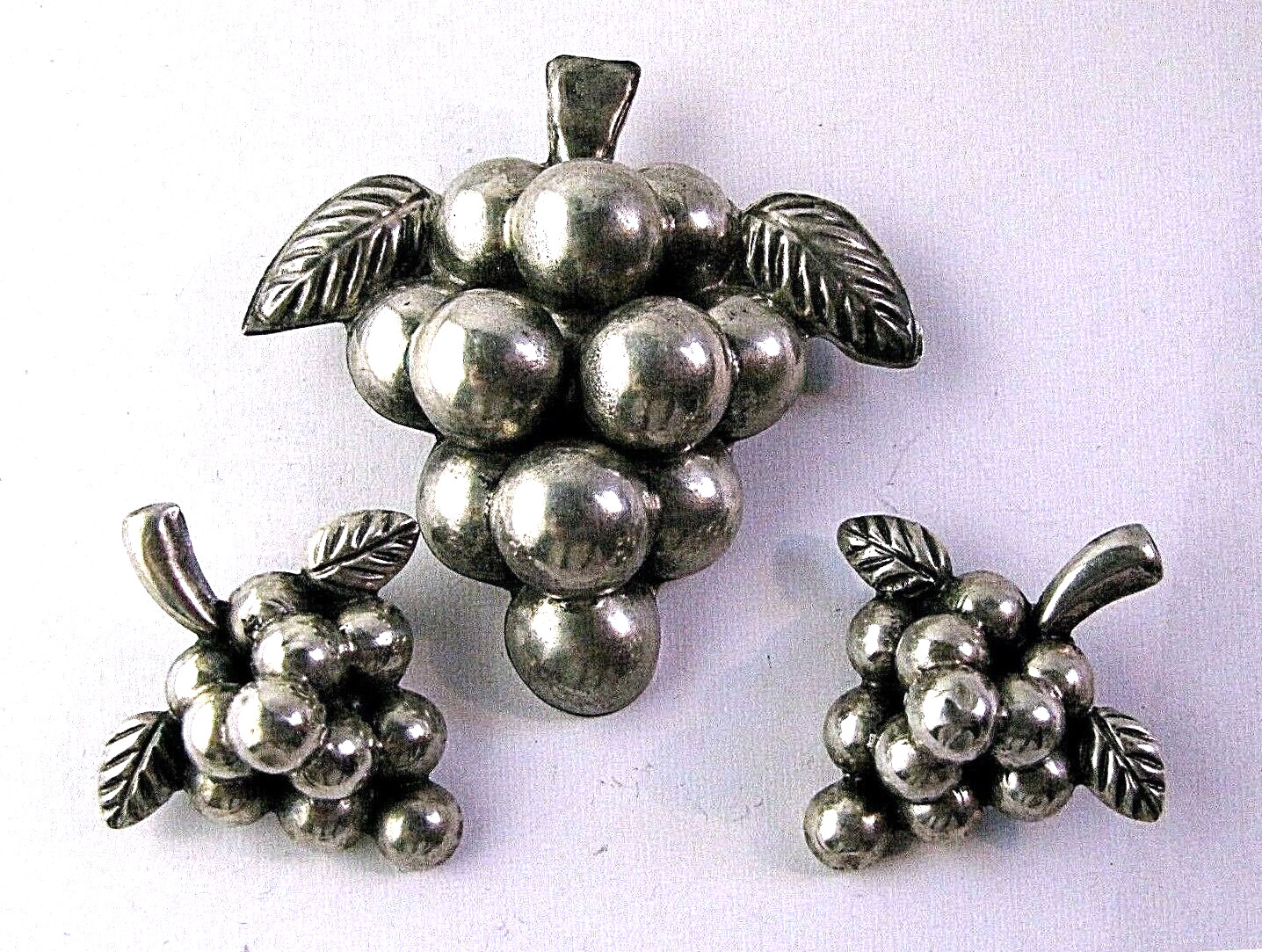 Grape Clusters Brooch Set 3Pc Vintage Sterling Silver Mexico Pin