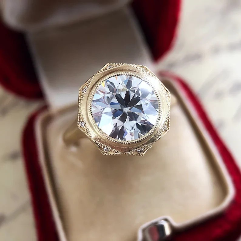 Art Deco Style 3.45CT Old European Cut Lab Created Diamond 14K Gold Finish Ring