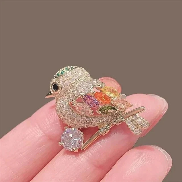 Women Bird Brooch Pin 2.4Ct Round Cut Lab Created Diamond 14k Yellow Gold Plated