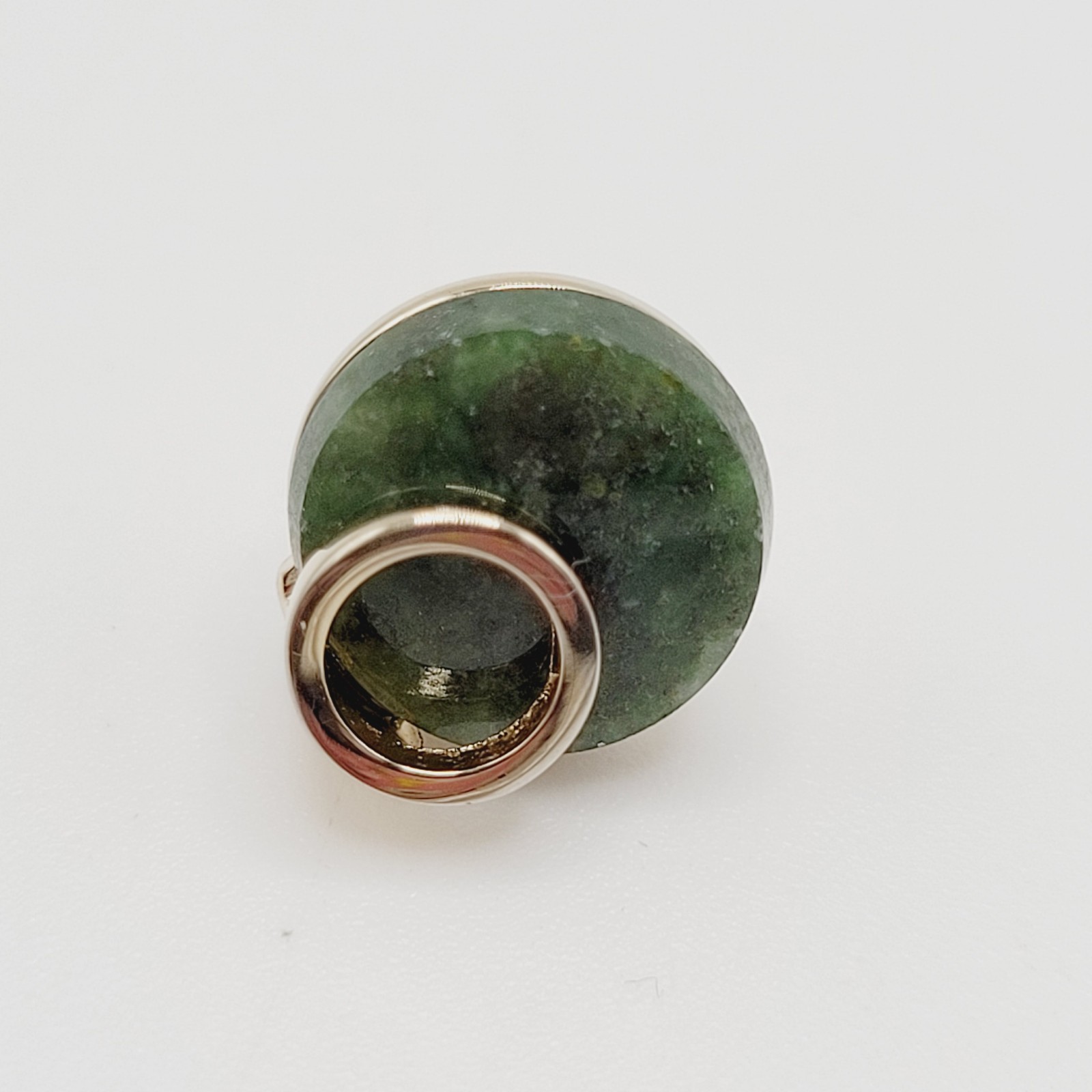 Modernist Style Dark Green Jadeite Stone Disc Open Circle Gold Tone Tie Tack Pin