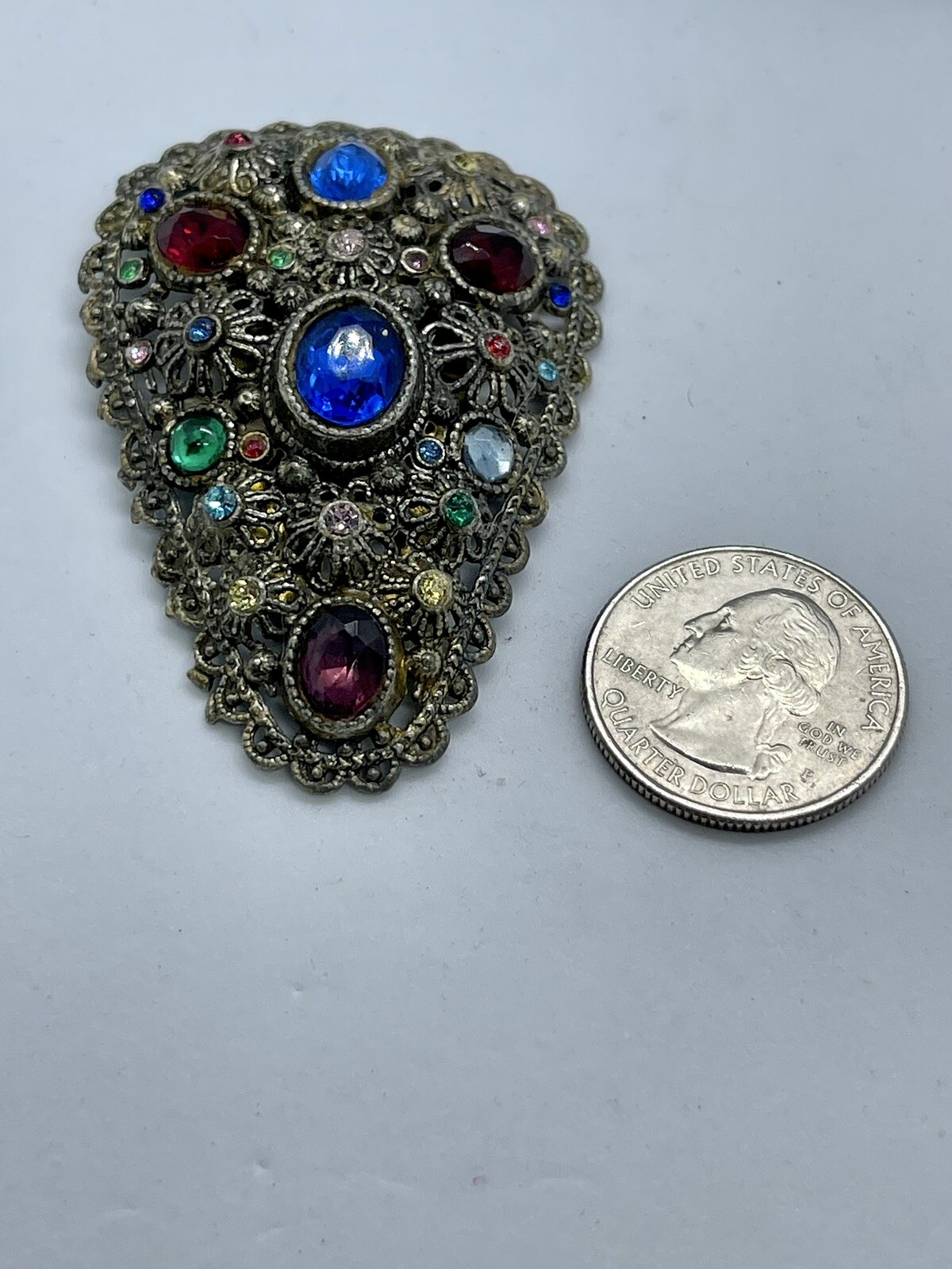 Antique Vintage New England ￼Glass Works Multicolor Bezel Stones Fur Dress Clip