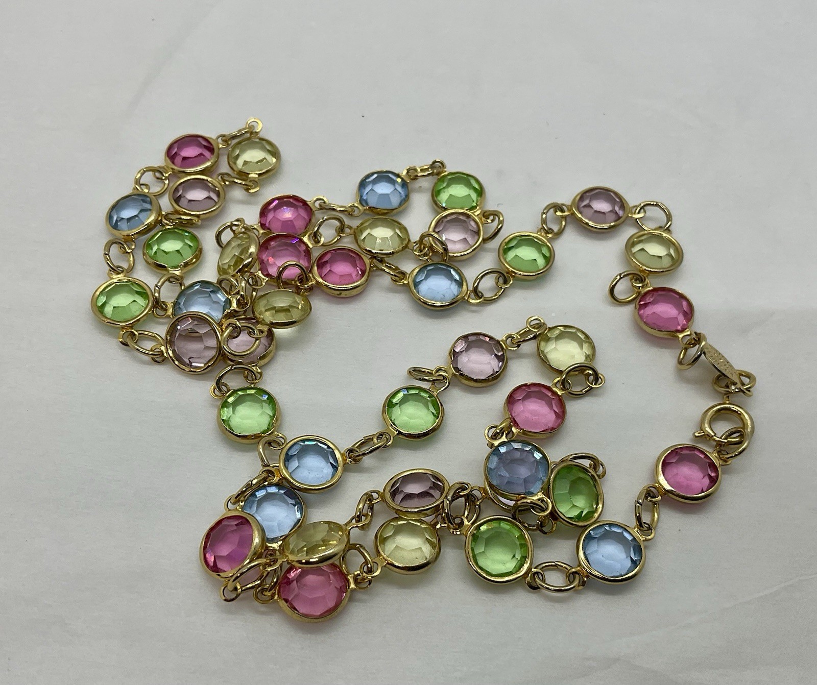 Austrian Crystal USA Tone Bezel Necklace, Multicolor Pastel Crystal 14 Inch