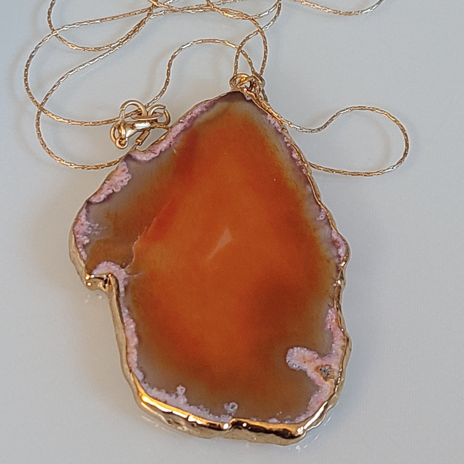 Extra Large Red Agate Geode Slice Pendant VINTAGE WITH 925 SNAKE CHAIN 32 INCHES