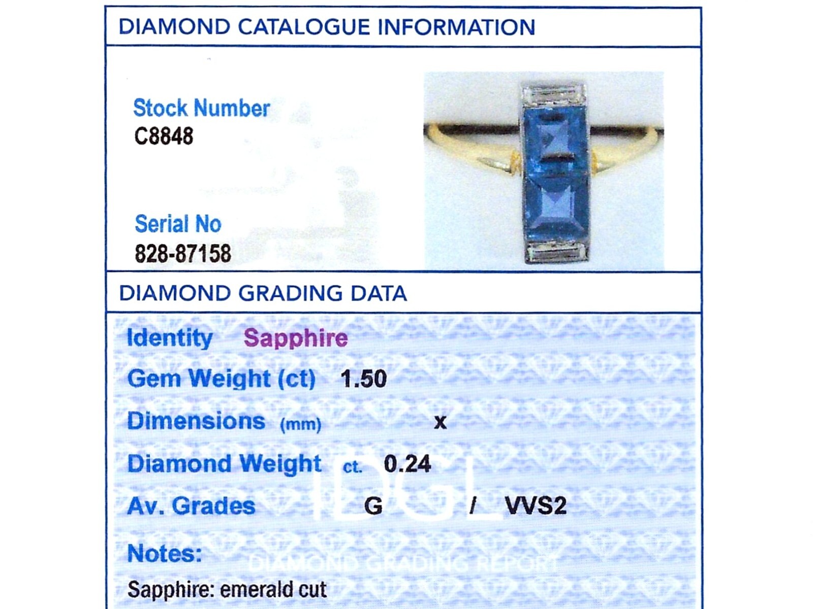 1.50Ct Sapphire and 0.24Ct Diamond 18k Yellow Gold Dress Ring Circa 1930