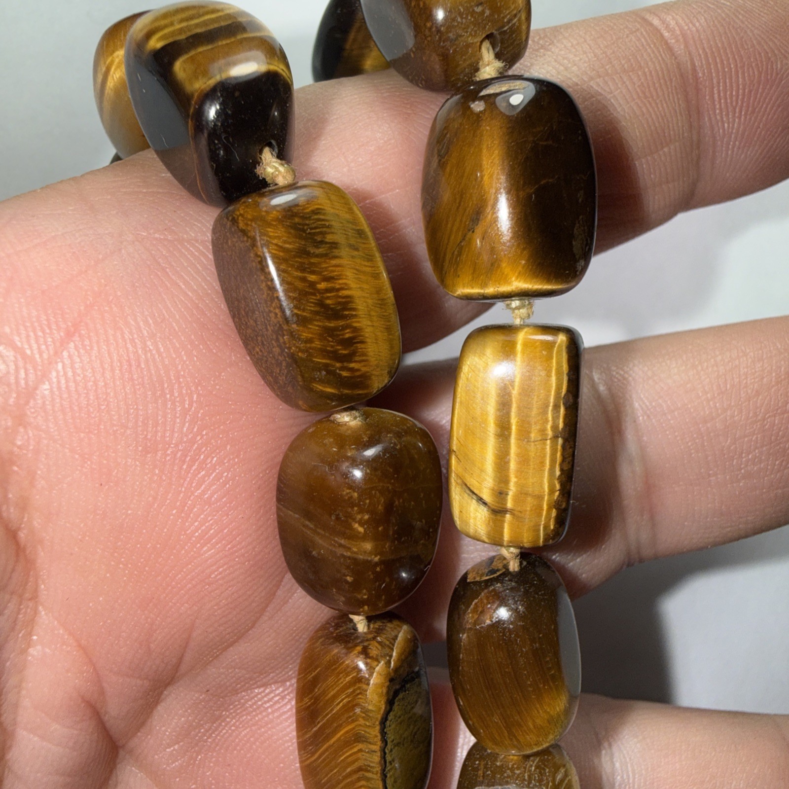 Necklace Big Jade Pendant Big Tigers Eye Beads Faceted Citrine Crystal 17” Old