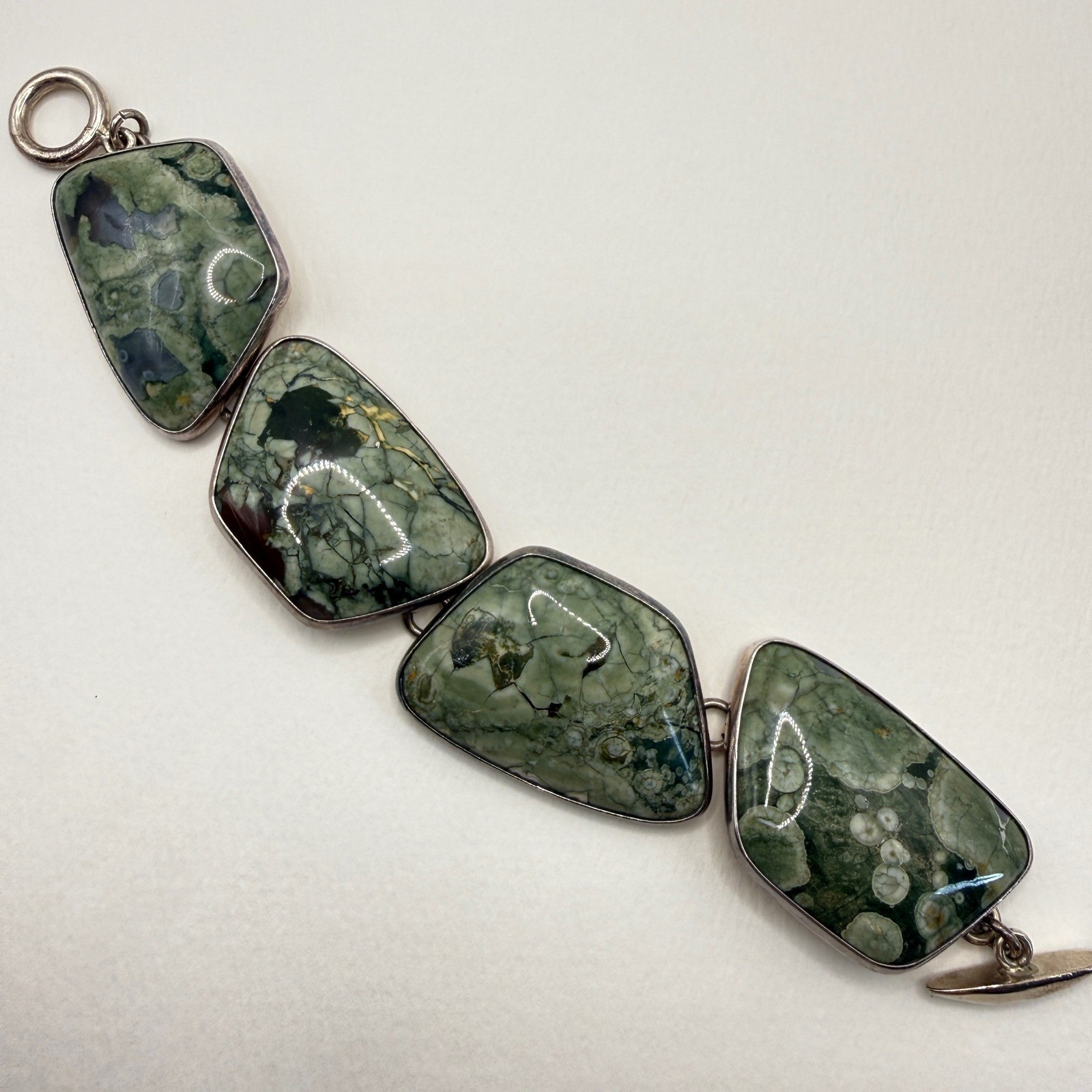 Citlal Castillo Rhyolite Jasper Toggle Bracelet Mexican Sterling Silver Chunky