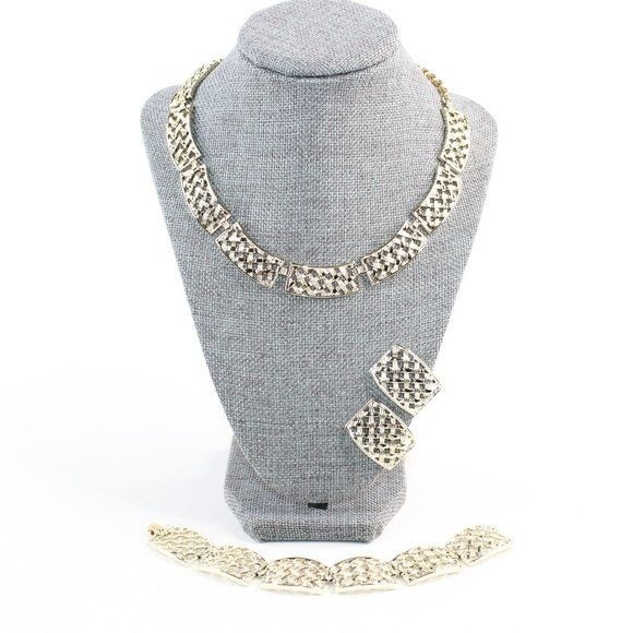 Vintage Sarah Conventry Gold Metal 16.5″ Basket Weave Link Double Rolo Chain Set