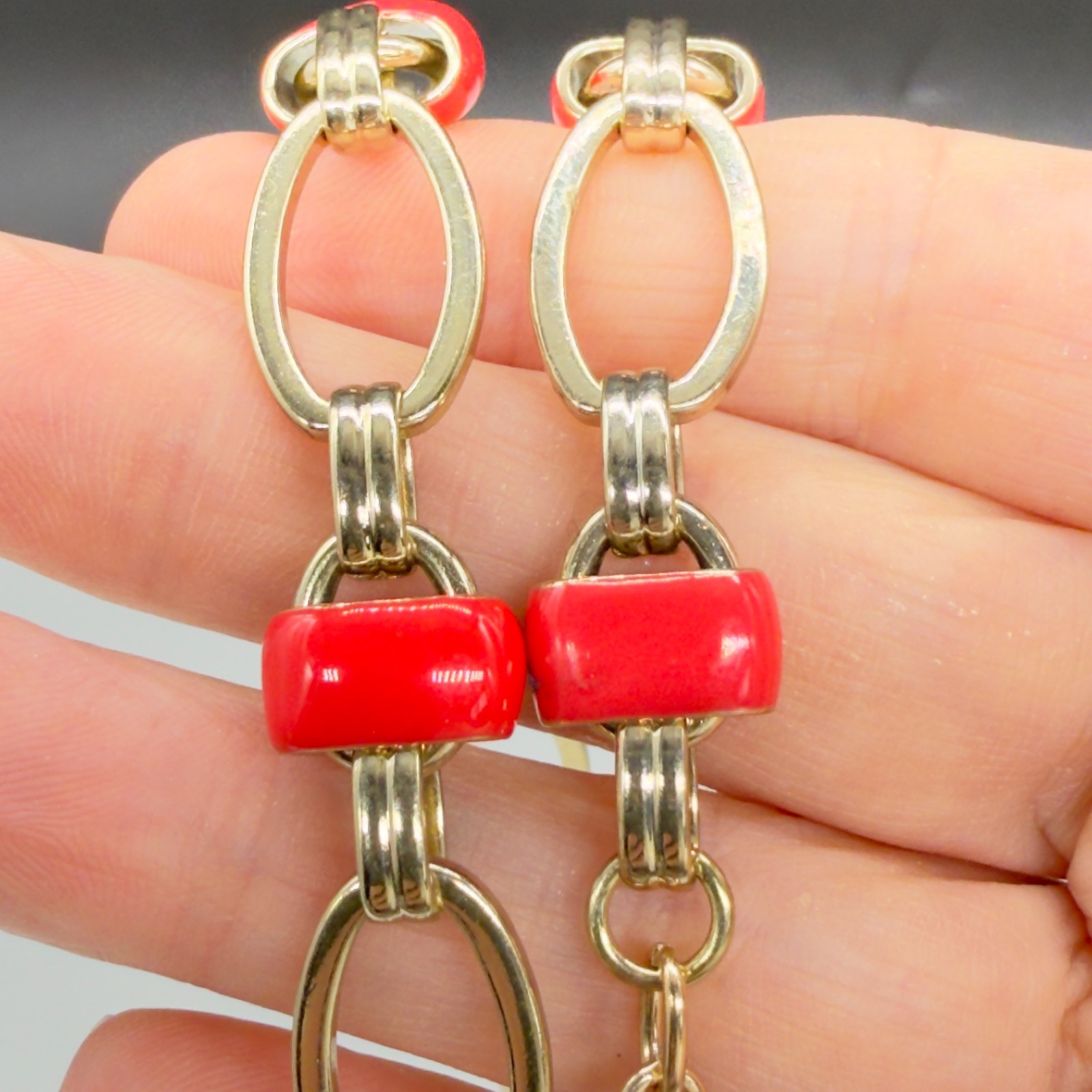 Vintage Coldwater Creek Necklace Gold and Red Enamel Chain