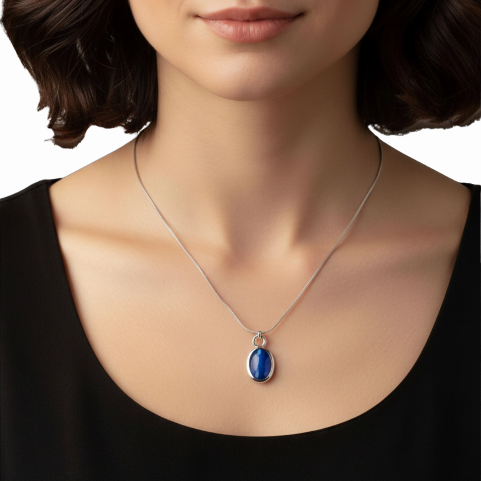 Vtg 2000s Deadstock Silver Tone Cobalt Blue Pendant Necklace 16″ Snake Chain Y2K
