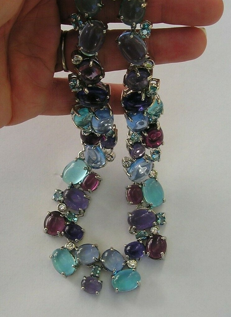 Stunning Vintage Purple Blue Glass Cabochon Open Back Statement Necklace