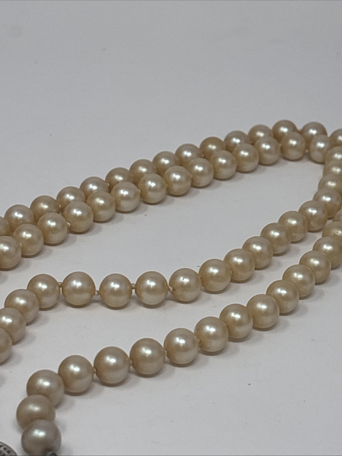 Vintage Art Deco Faux Pearl Necklace Sterling Filigree Fish Hook Clasp
