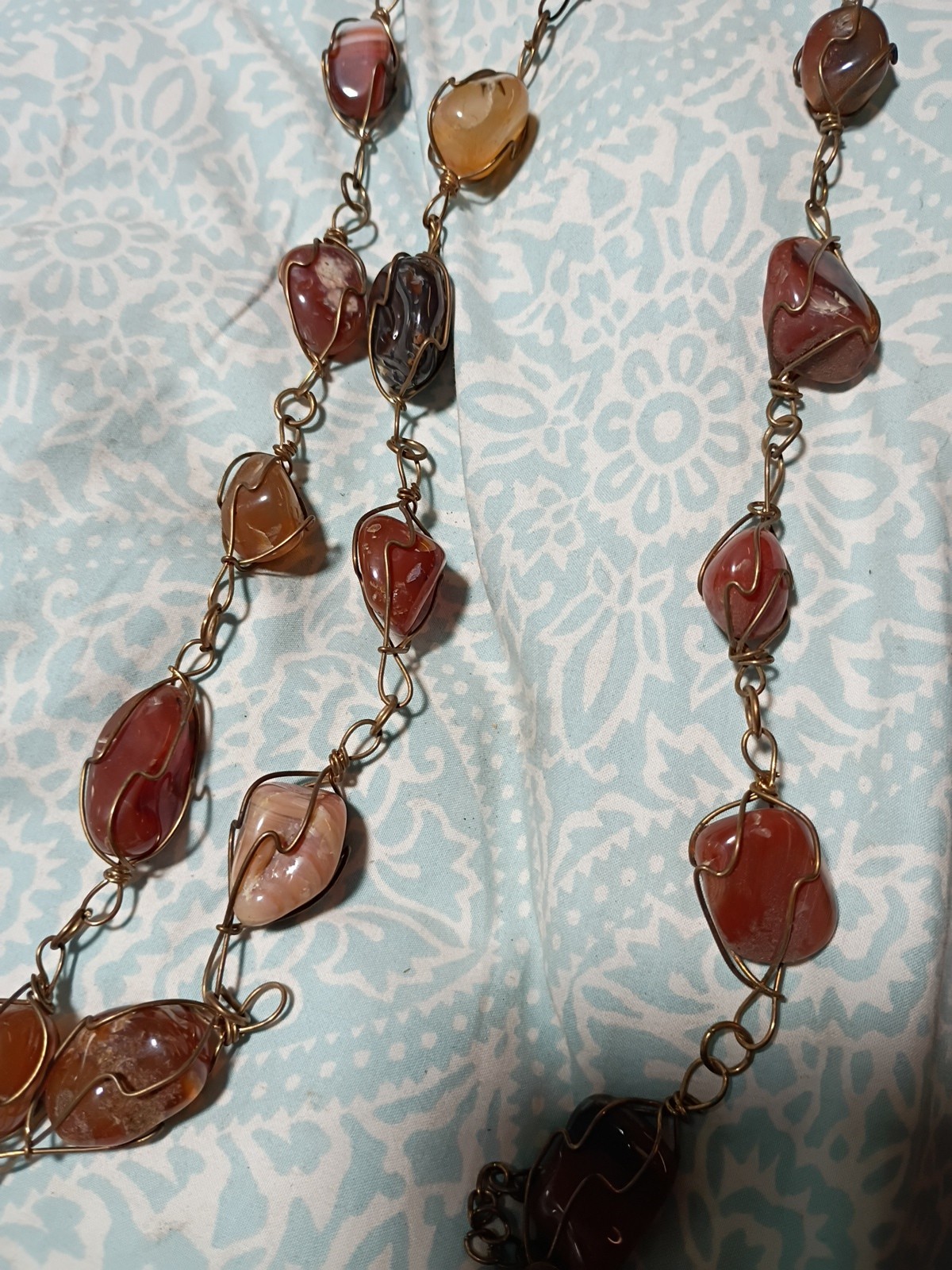 Carnelian Undrilled cage boho vintage wrapped retro gemstone necklace