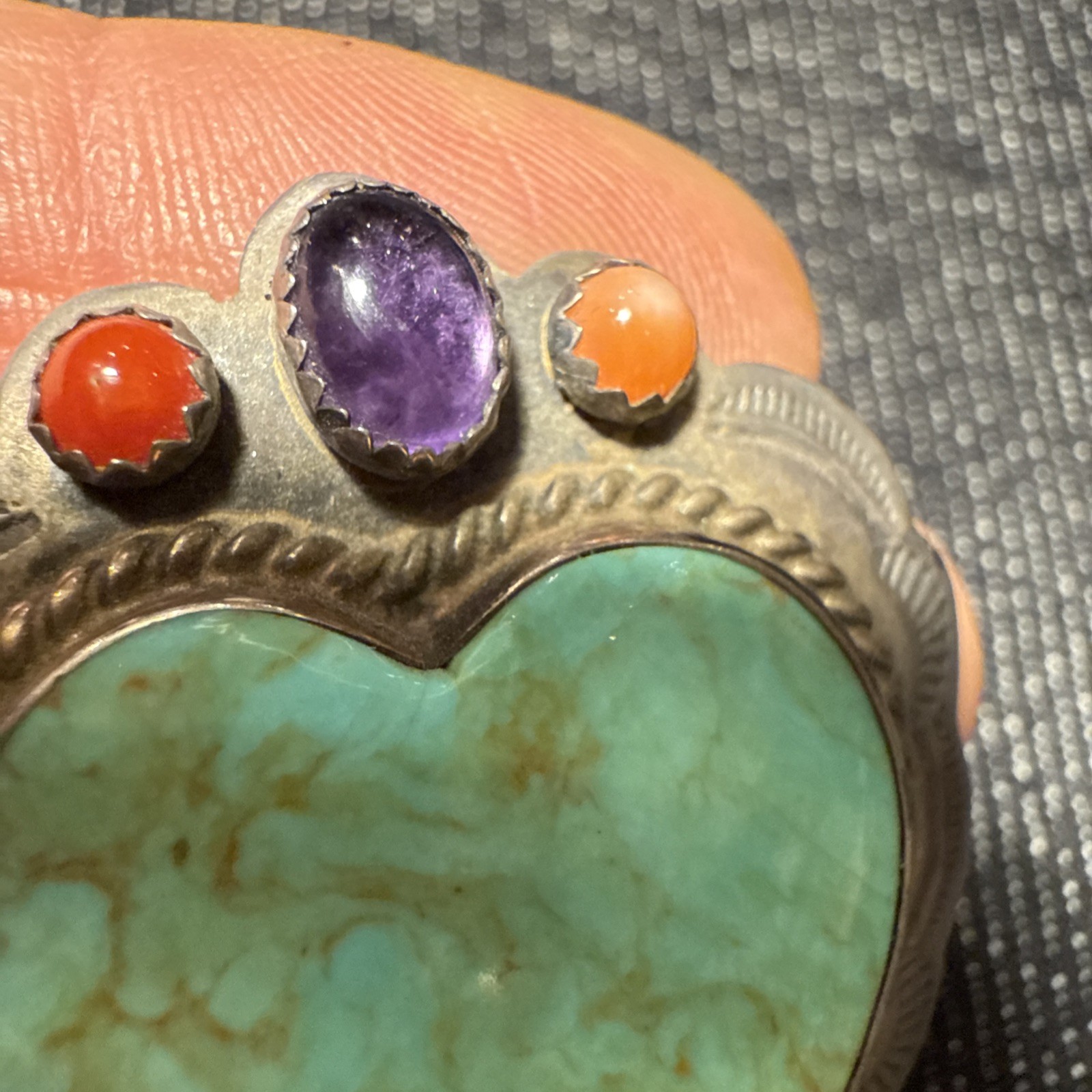 CM Gems Sterling Silver Turquoise Heart Removable Bail Pendant Brooch Spiny