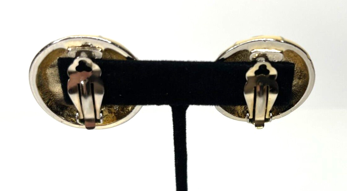 VINTAGE ORENA PARIS EARRINGS Gold Tone & Enamel Stardust Retro Pattern CLIP ONS