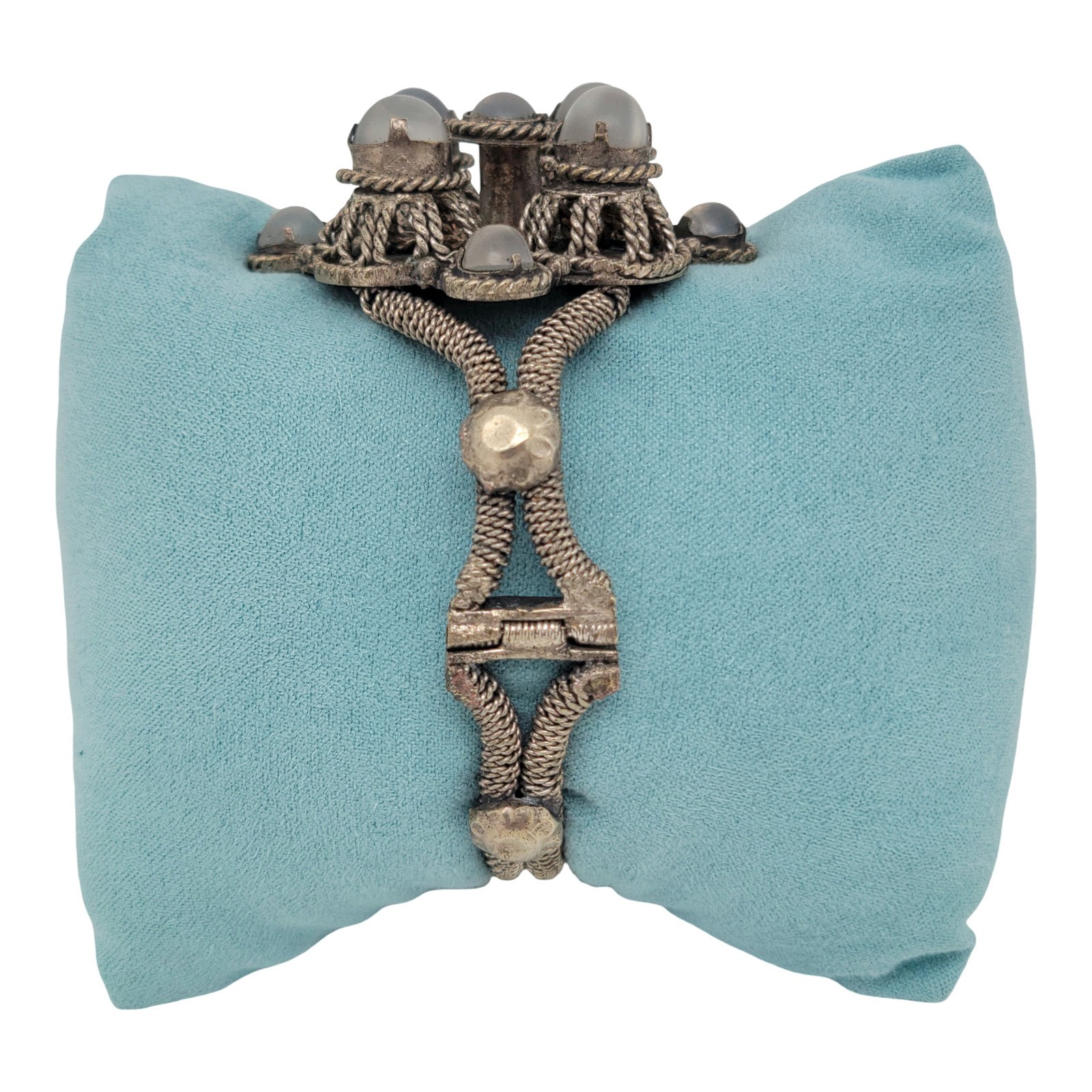 Vintage Artisan Cannetille Filigree Metalwork Moonstone Bracelet Size 7