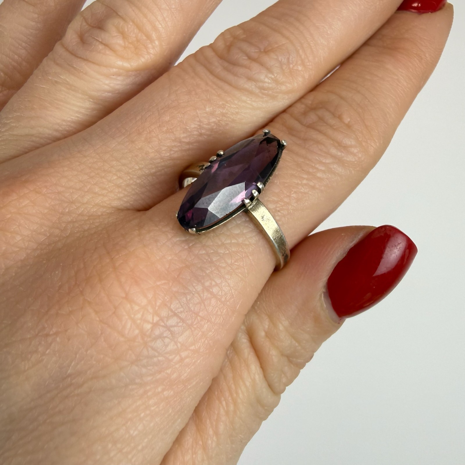 Vintage Soviet RING Silver 875 mark Star USSR, Women’s jewelry purple stone