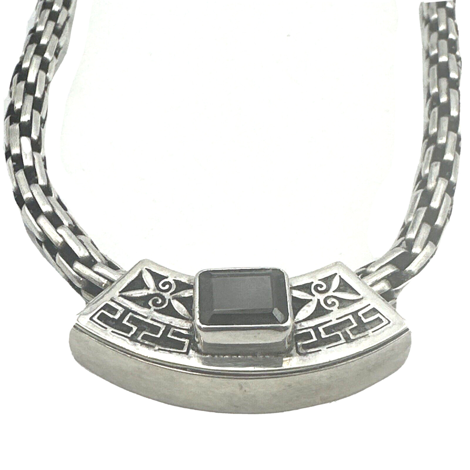 Sterling Necklace 15″ Box Chain Choker Sliding Garnet Silver Pendant 44g Artisan