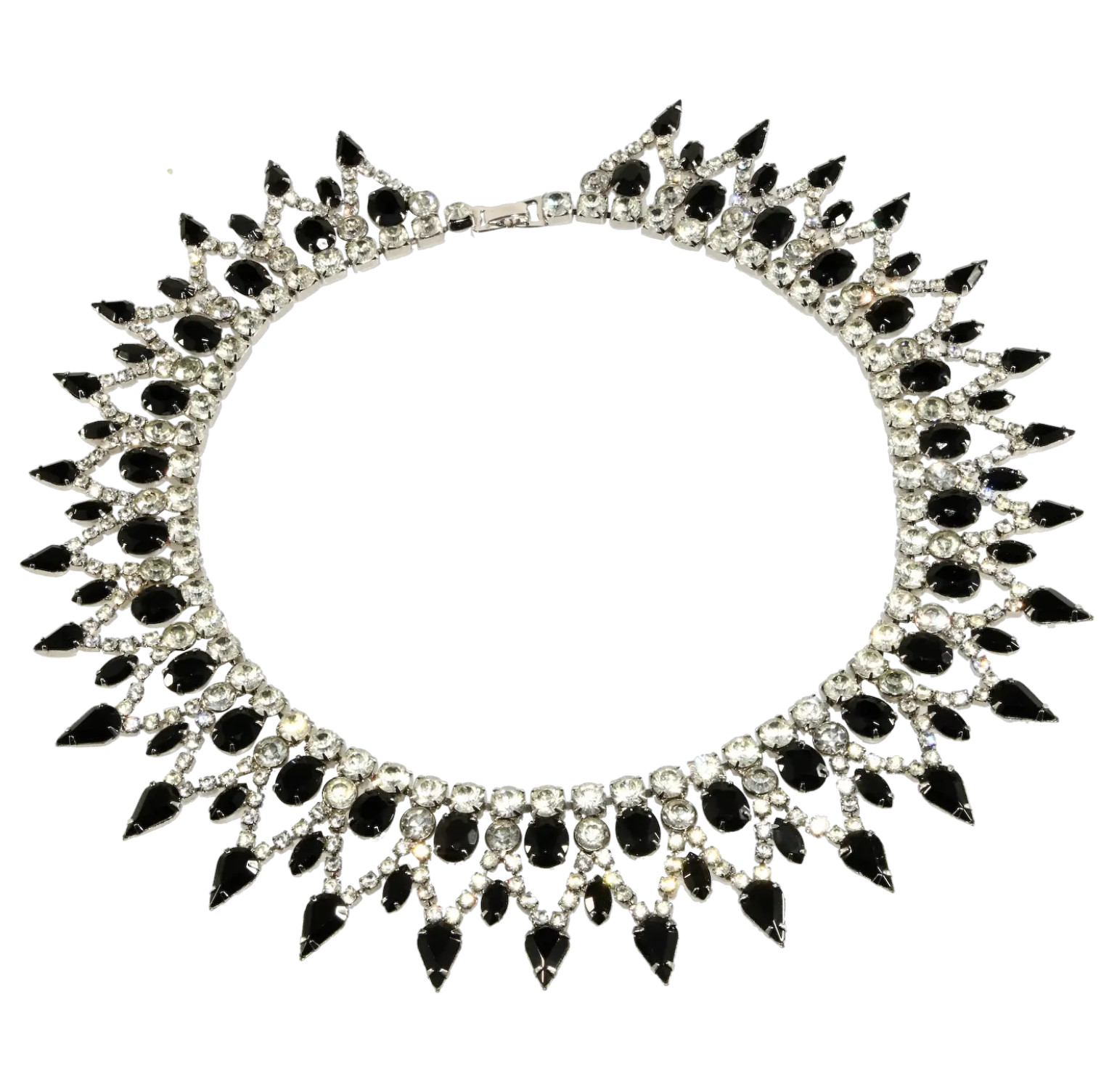 VTG Dominique Collar Necklace Opaque Black & Clear Rhinestones Crystals