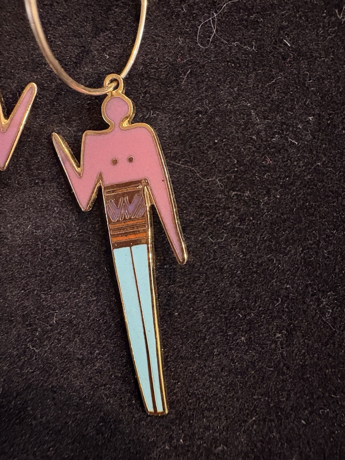Vintage Laurel Burch Tribal Man & Woman Enamel Dangle Pair earrings