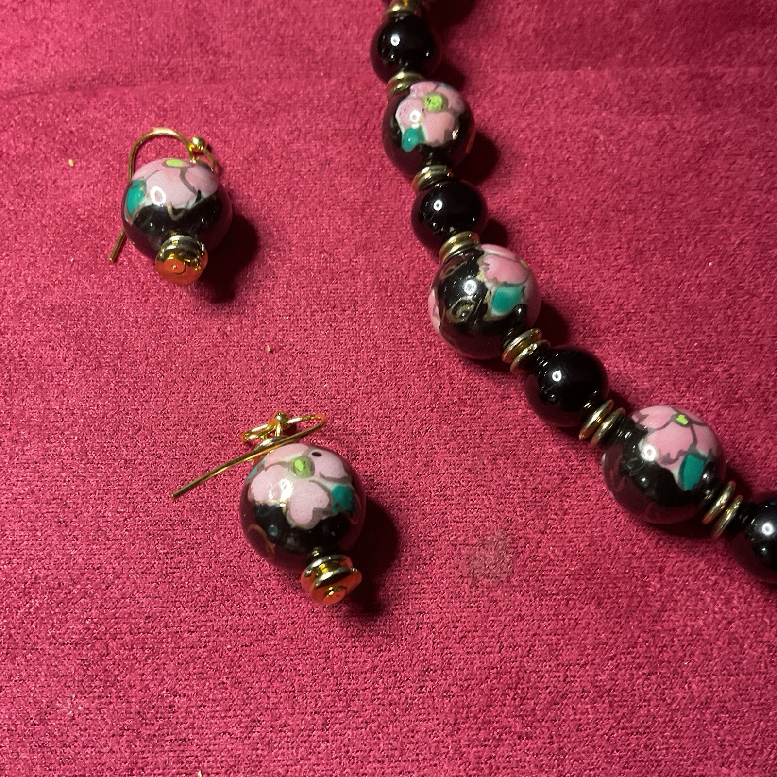 Set Cloisonné Beaded Necklace With Earrings Adjustable Lobster Claw Clasp