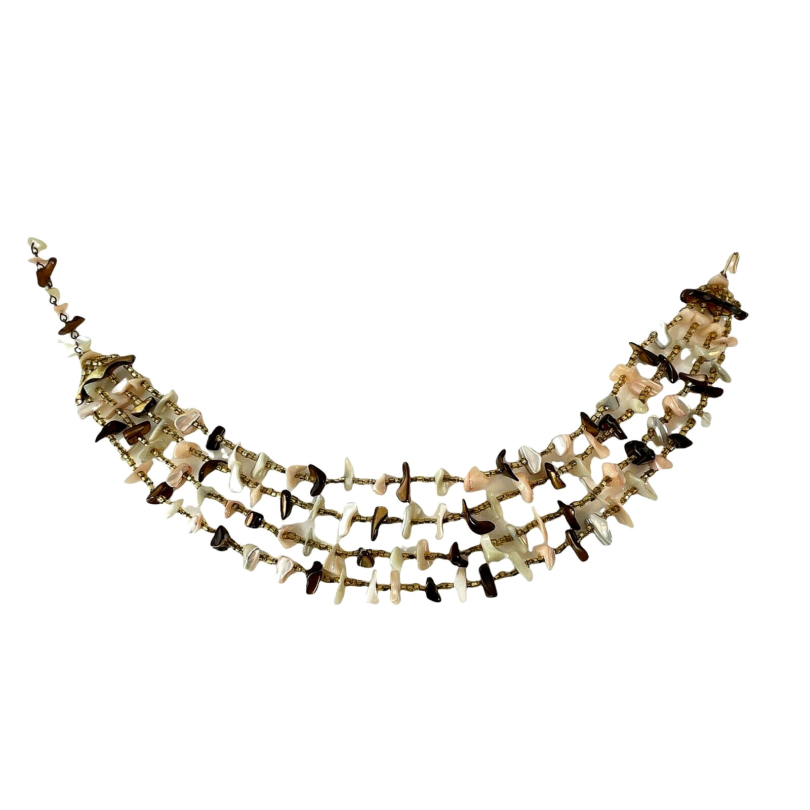 Vintage MOP Multi-Strand Mother of Pearl Necklace – Pink White Brown Lip Shell