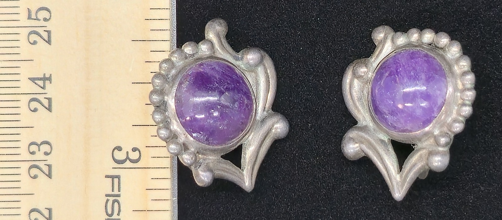 Vtg Signed Los Castillo 695 Sterling Silver Amethyst Clip On Earrings
