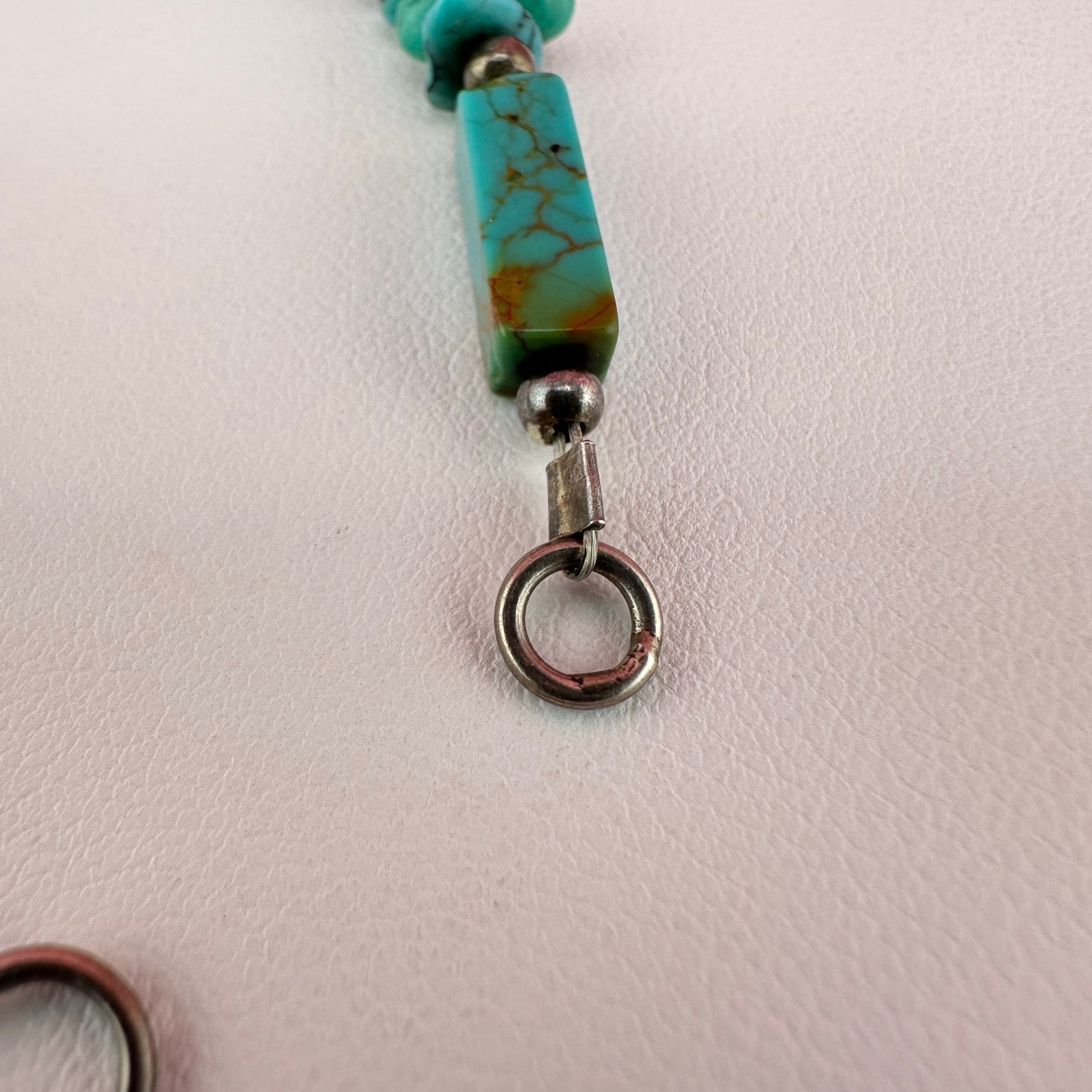 Vintage Turquoise Bead Sterling Silver Bracelet Blue Green South Western 6.25″