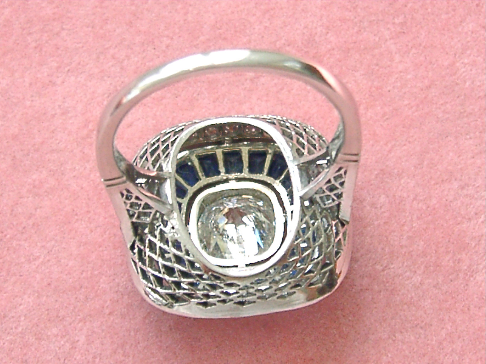 ART DECO 1.97ctw DIAMOND 1.2ctw SAPPHIRE HALO ENGAGEMENT CUSHION COCKTAIL RING
