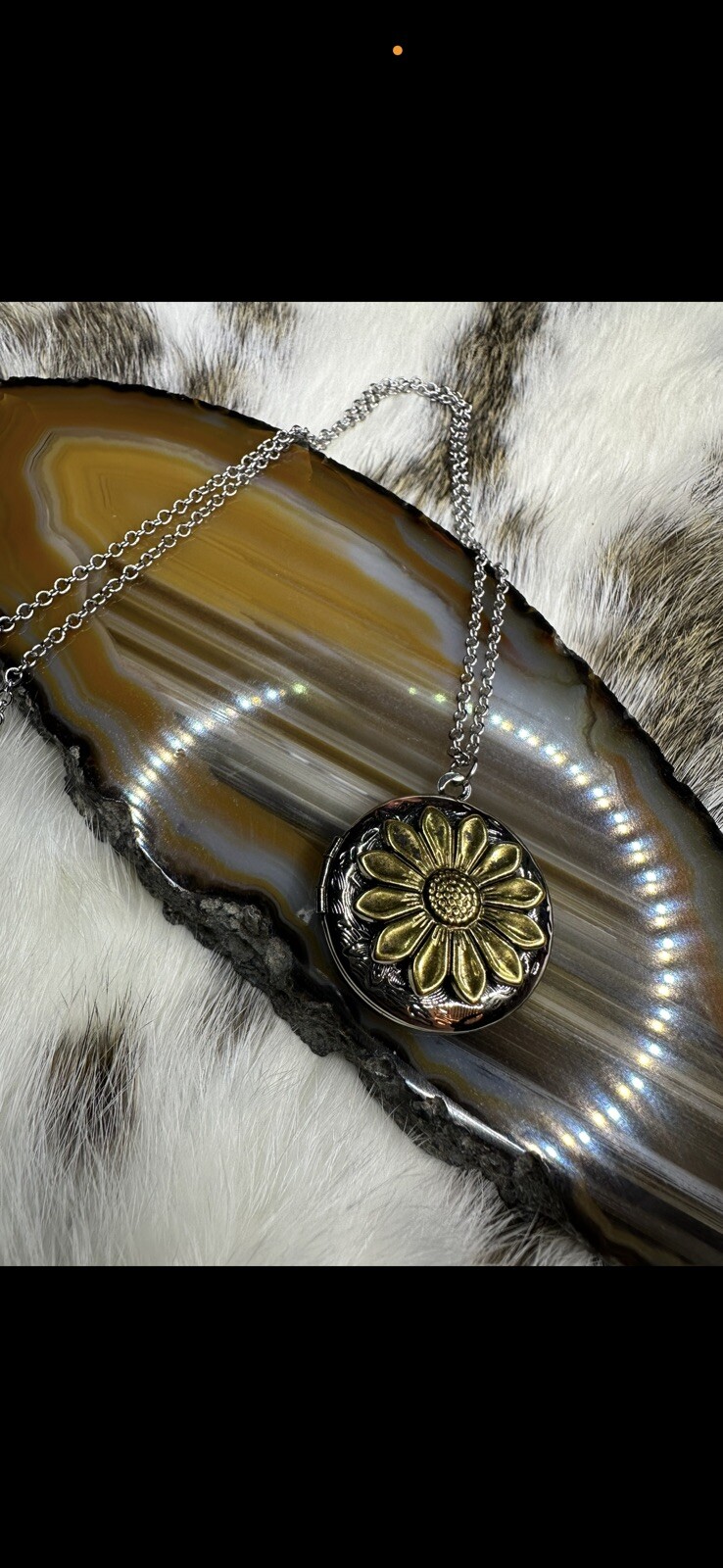 Sunflower Locket Necklace New Boho Country Western REN Fairy Vintage Silver Gift