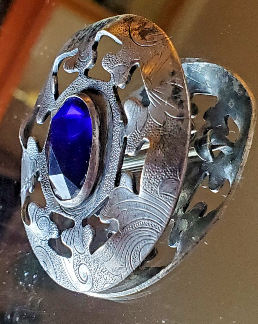 Antique Violet Blue Brooch, vintage pin / jewelry, old, Victorian ?