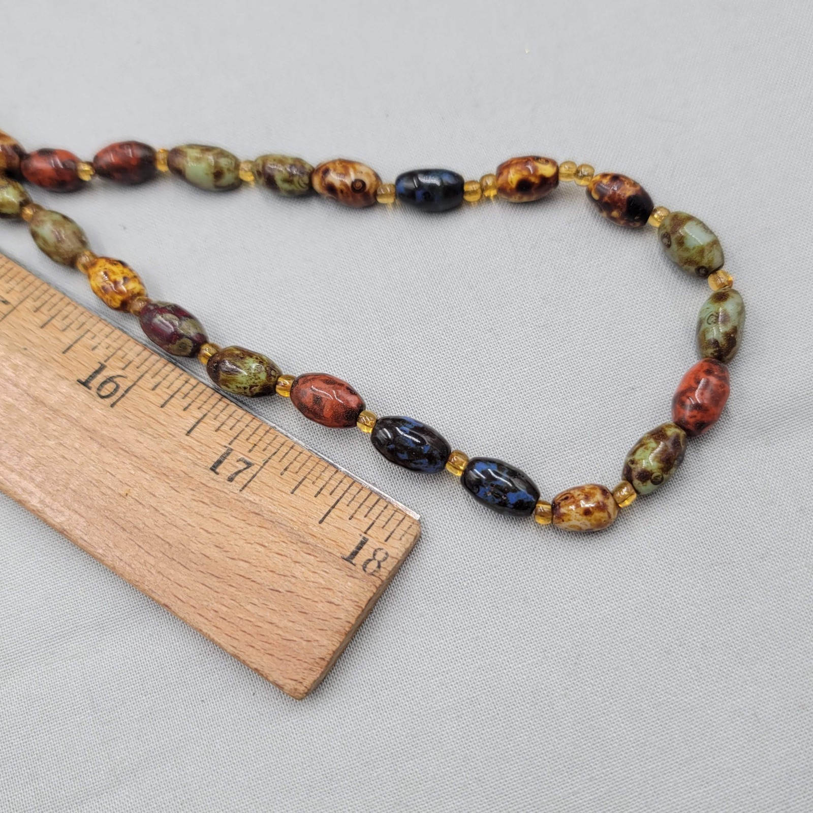 Vintage Multicolor Earth Tones Beaded Necklace Gold tone 40″