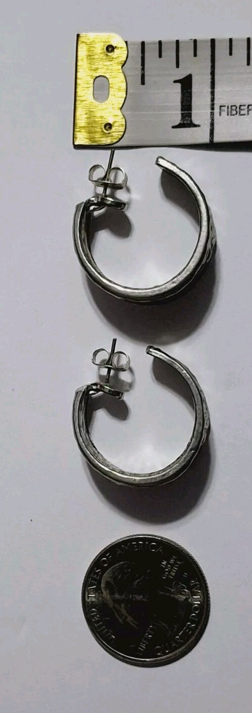 VTG ZENTALL AM PEWTER HAMMERED CHOKER COLLAR NECKLACE WITH HOOP EARRINGS (RARE)