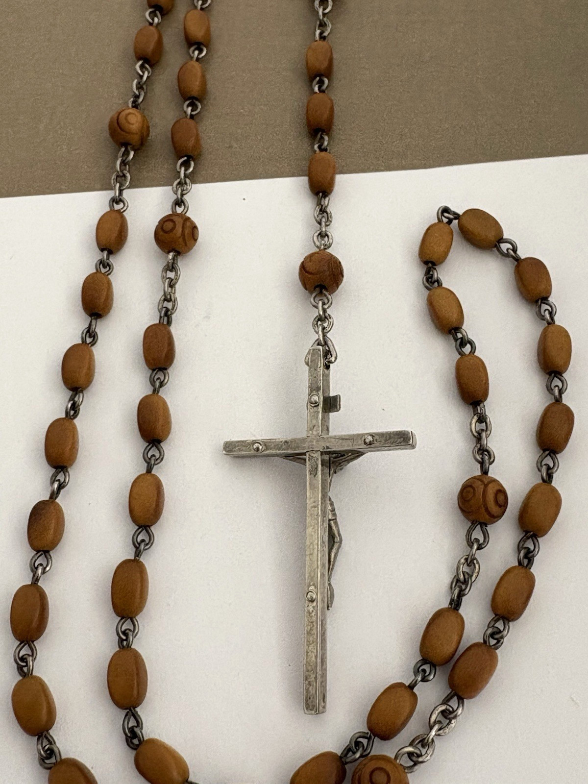 Antique Vintage Sterling Silver 925 ITALY Catholic Rosary Carved Beads Necklace