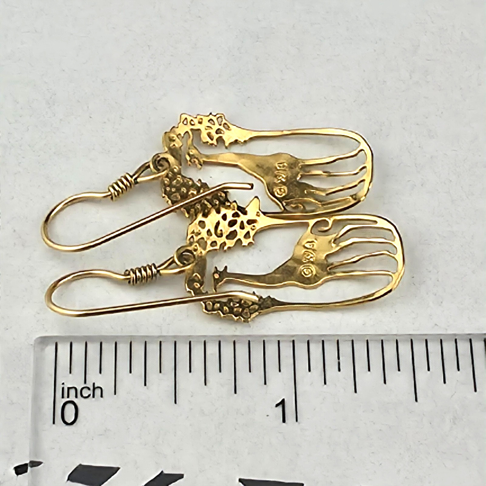 Vintage 90s Wild Bryde Safari Giraffe Gold Plated 1.5″ Dangle Drop Earrings