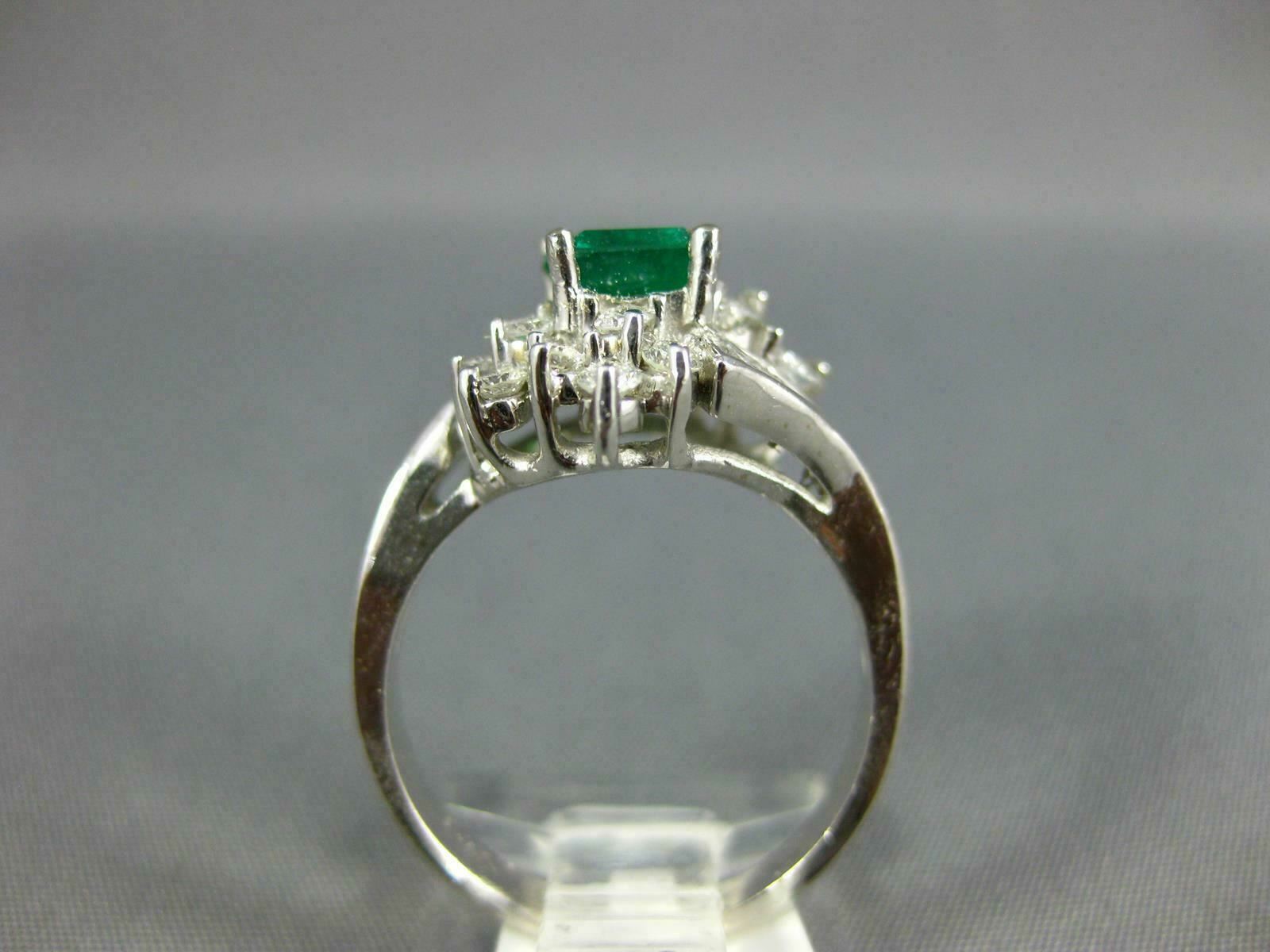 ESTATE 1.53CT DIAMOND & AAA EMERALD 14KT WHITE GOLD BAGUETTE ENGAGEMENT RING 121