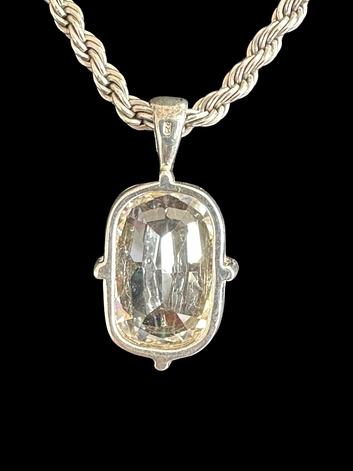 Incredible Vintage Cushion Cut Moissanite Sterling Silver 925 Pendant Necklace