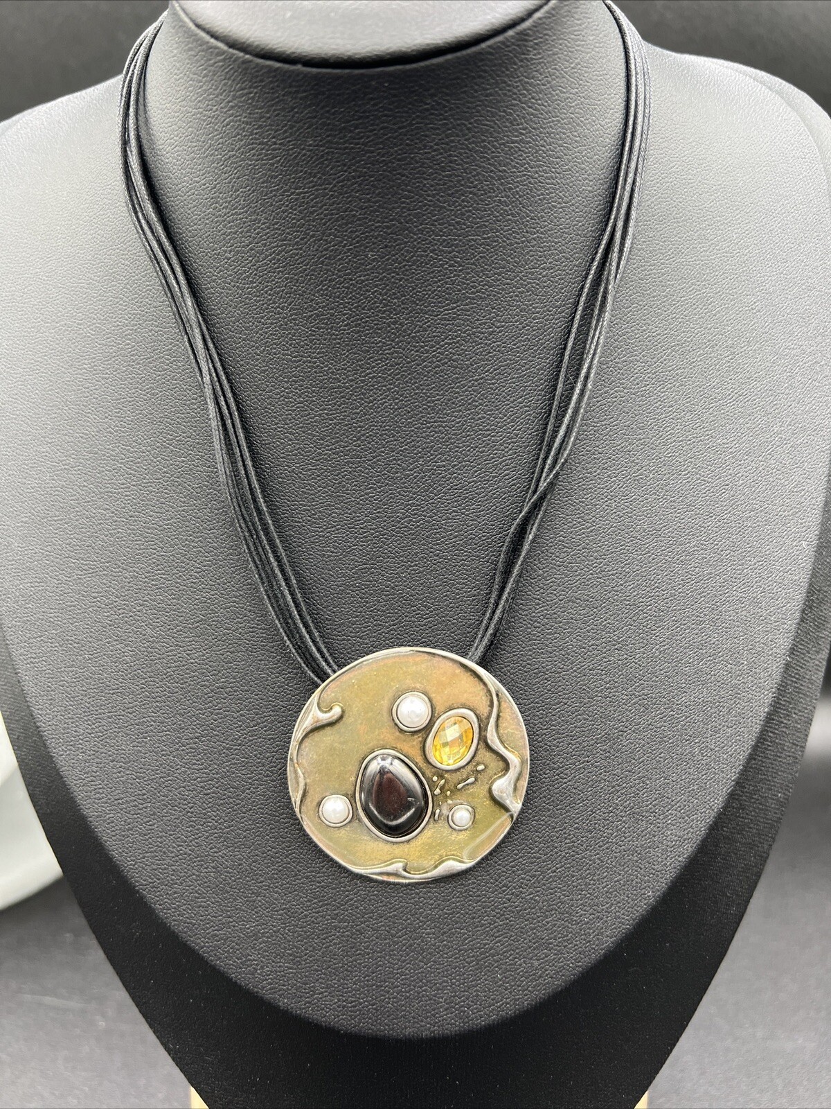 Multiple Strand Necklace With Ornate Pendant 16” + 3” Extender