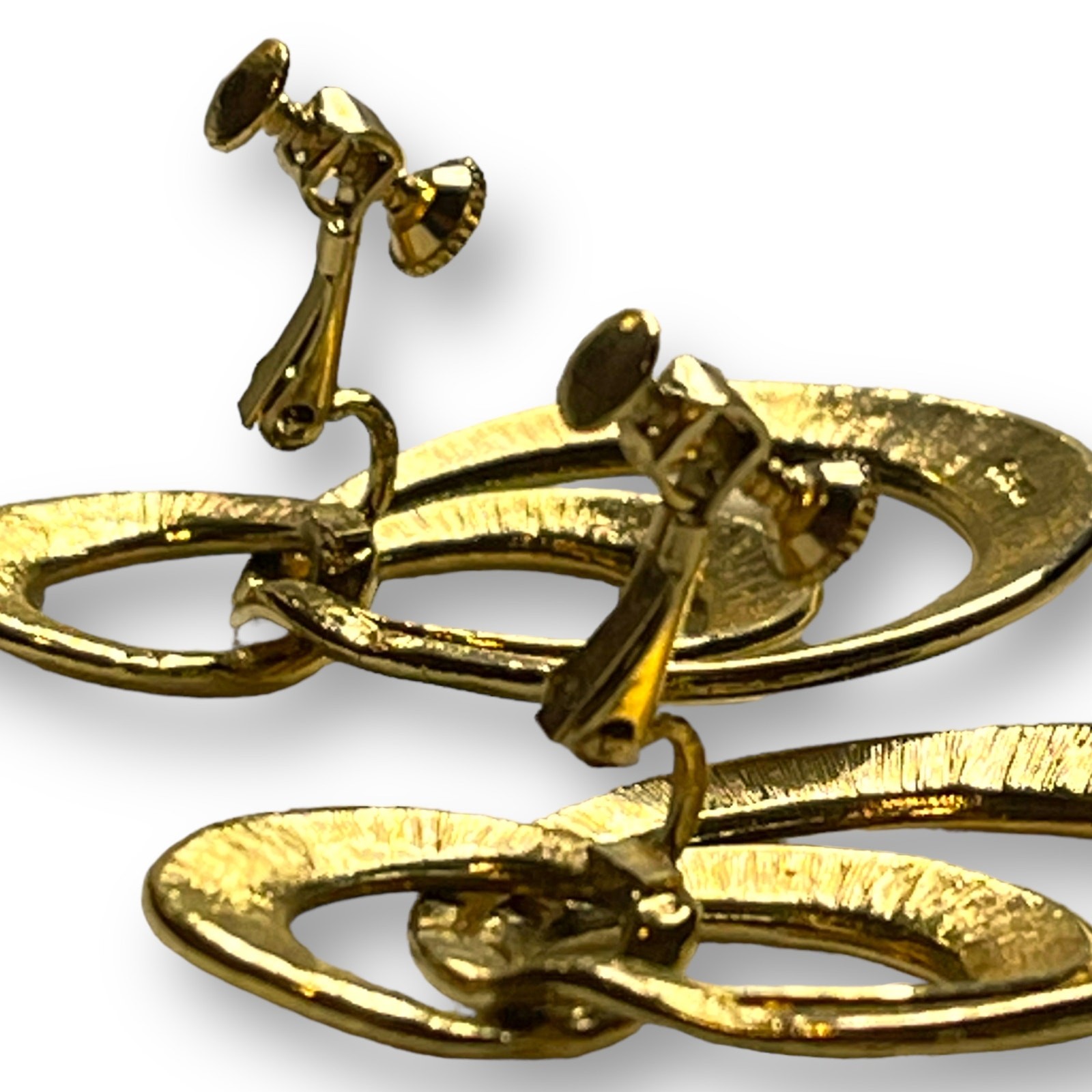 Vintage Napier Earrings Gold Tone Book Piece Adjustable Clip On Screw Back