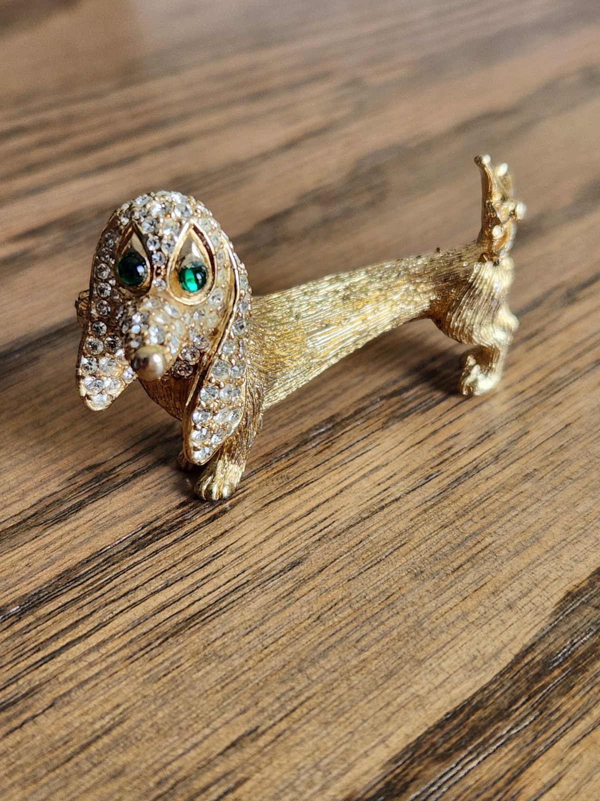 Vtg Rare CINER Dachshund Pin, Gold Plate (?See description below) W/ Rhinestones
