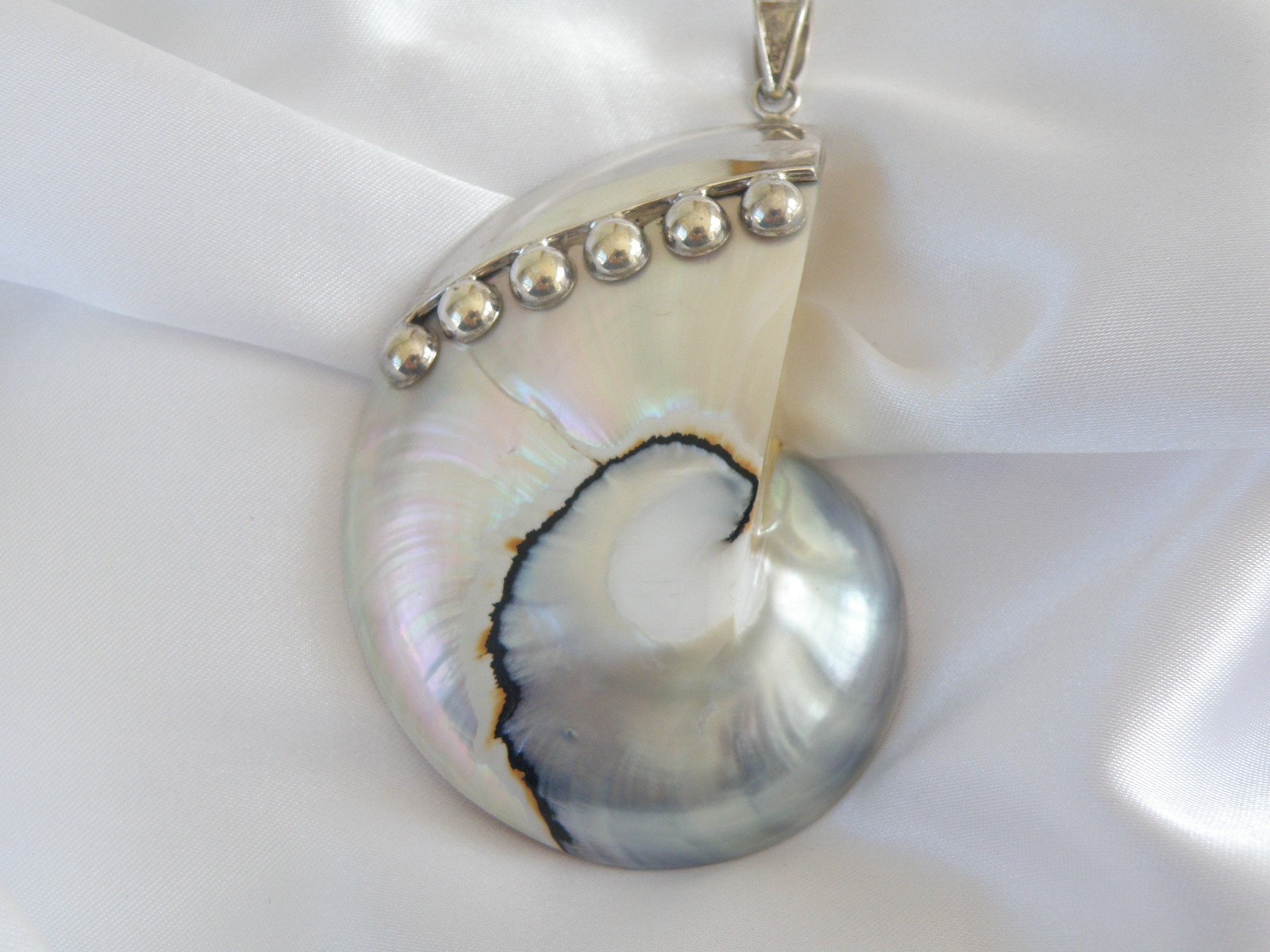 Huge Sterling Silver 925 Nautilus Shell Statement Pendant
