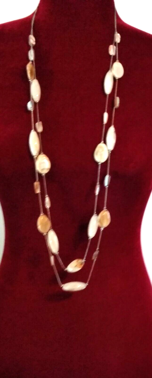 Vintage~~NY & Co~~20″ Polished Stone~~Double Strand~~Earthtone Necklace