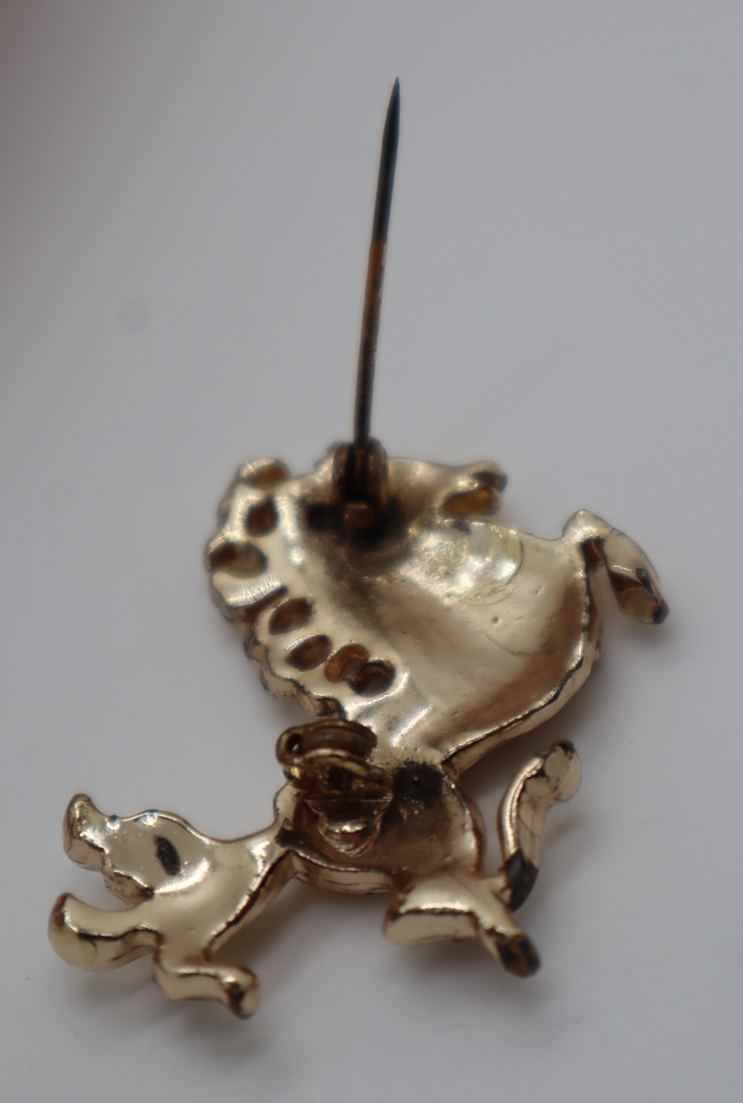 Vintage Figural Carousel HORSE Brooch Pin MCM Blue, Clear, Red Stones Gold tone