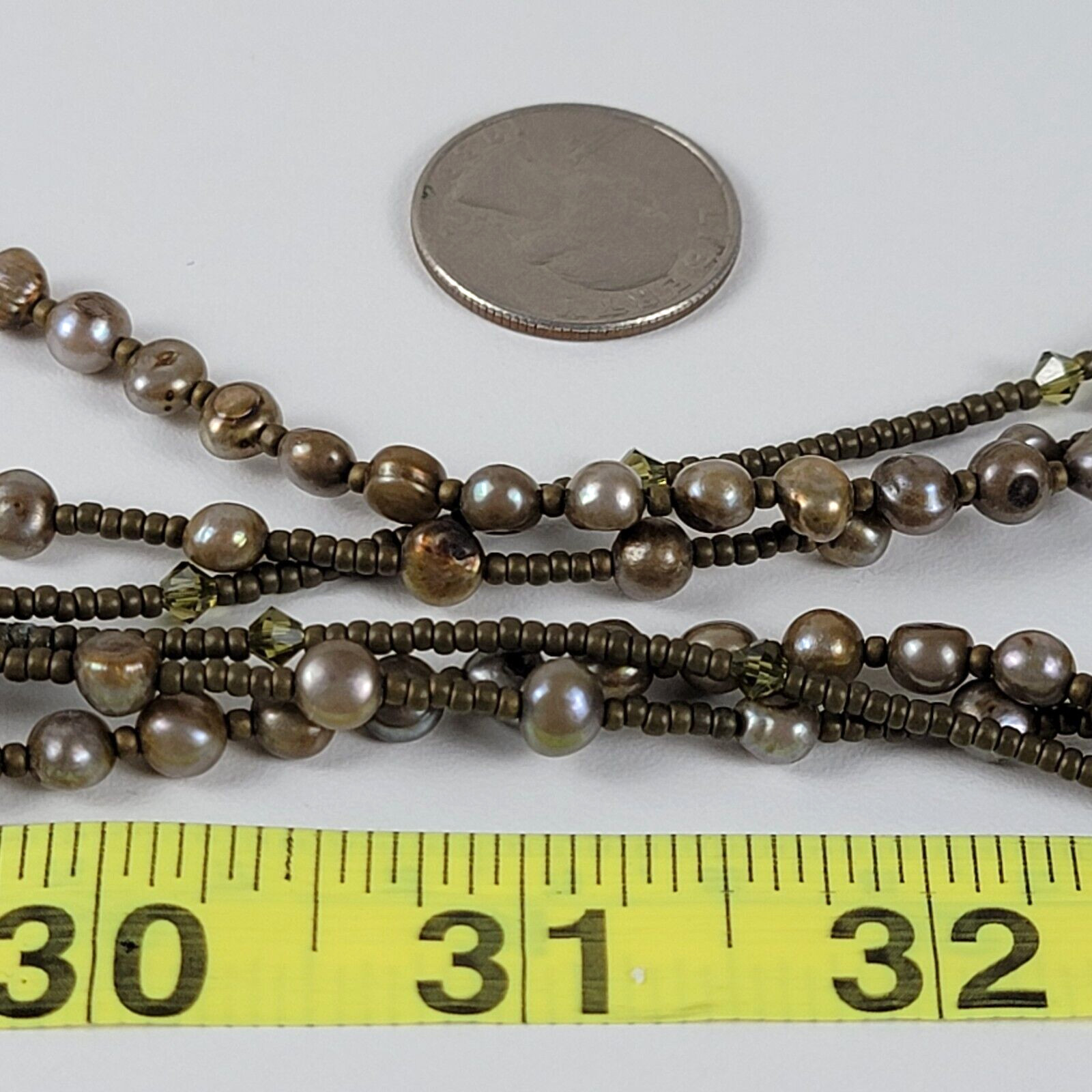 Gray Baroque Pearl And Crystal Beaded Necklace 3-Strand Toggle Clasp 21″ Vintage