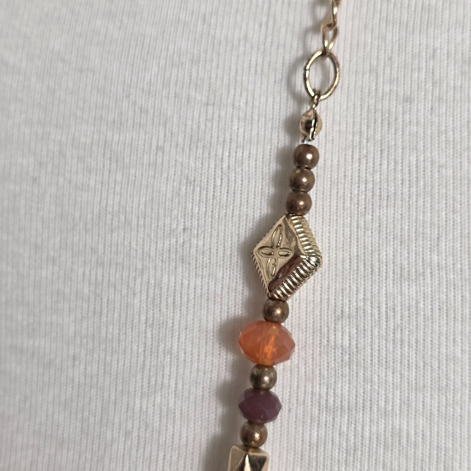 Cato Long Gold Tone Fashion Necklace Multi-Colored Beads & Leaf Charms