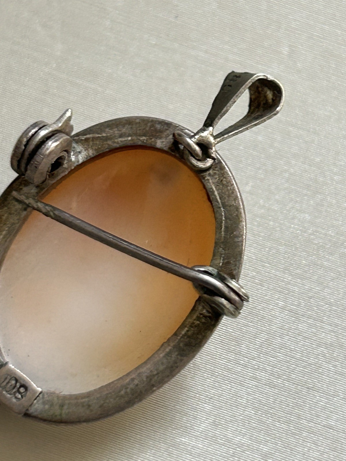 Antique 800 Silver Cameo Pendant Necklace W/Clip On Earrings & Brooch Pendant 2″