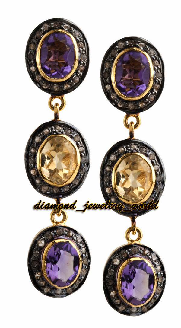 Amazing 1.39ctw Rose Cut Diamond Gemstone Studded Silver Vintage Earring Jewelry