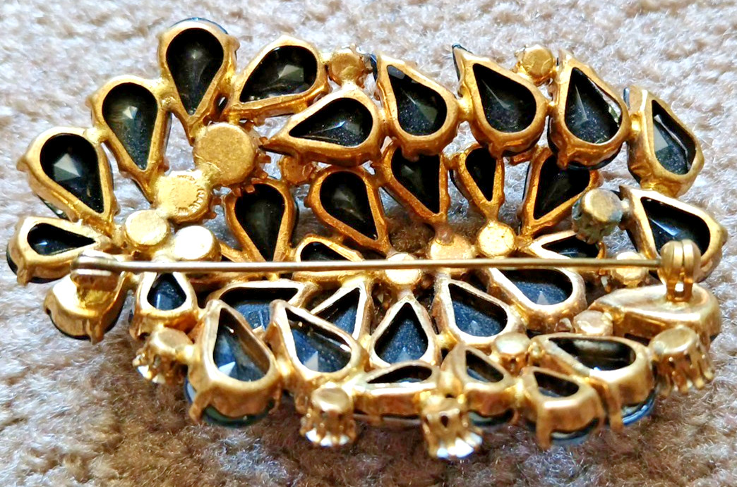 Vtg Crystal Gold Bronze Brooch Pin Lrg Rhinestones AB Openback Clasp for REPAIR